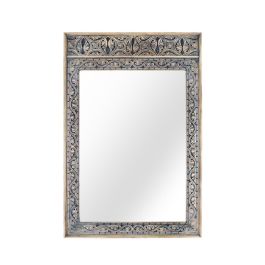 GINER Y COLOMER Miroir Cadre en Bois de Mango Massif Sculpté à la Main avec Finition Bicolore Naturel et Bleu Patiné - Style Ethnique 91 x 62 cm Precio: 371.988. SKU: B14JVE965H