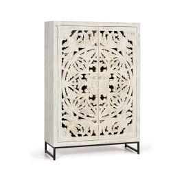 GINER Y COLOMER Vitrina - Buffet 2 portes en bois de manguier massif avec finition blanc vieilli et pieds métal noir, 160 x 110 x 40 cm Precio: 1523.988. SKU: B13CQVMQRH