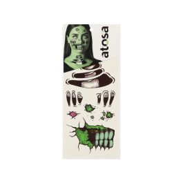 Maquillage - Décalcomanie Faciale Tatouage Zombie à Dents Vertes et Os Exposés, Effet Peau Craquelée, pour Halloween, Fêtes d'Horreur et Événements