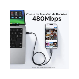 UGREEN Câble USB-C vers USB-C 100W PD Nylon Tressé Recharge Rapide Transfert de Données 2 mètres Noir