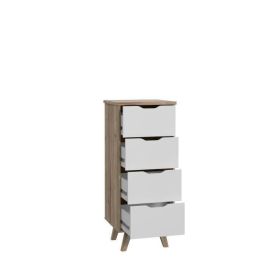 Chiffonnier 4 tiroirs - En panneaux de particules - Décor chene et blanc - Contemporain - L 45 x  P 42 x H 108 cm Precio: 127.89. SKU: S7106921