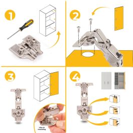 Emuca Lot de 10 charnières droites X91 à ouverture de 165 degrés avec fermeture amortie et embases euro, hauteur 0, acier, nickelé