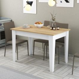Table de cuisine KIEVA avec rangement - Mélaminé Blanc/Chêne - Rectangulaire 4/6 personnes - 110x75x72 cm - MEN8683743327485