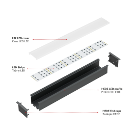 KIMERA HEDE Profil Aluminium Anodisé Argent avec Diffuseur Opal, Bouchons et Clips de Fixation 2,02m