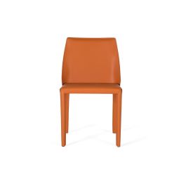 GINER Y COLOMER - Jeu de 2 Chaises Design à Assise en Simili Cuir Orange avec Pieds Antidérapants - H80 x L46 cm