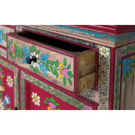 GINER Y COLOMER Buffet en Bois de Mango avec 2 Tiroirs et Portes, Décors Peints à la Main - Multicolore, Rustique
