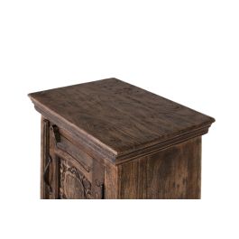 GINER Y COLOMER Table de nuit en bois de manguier massif style rustique avec porte à motif floral, marron foncé - Idéale salon ou chambre