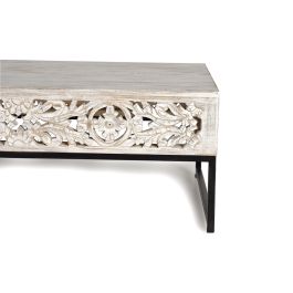 GINER Y COLOMER Table Basse en Bois de Manguier avec Pieds en Métal, Style Vintage - Blanc Lavé et Noir, Dimensions 40 x 1120 x 60 cm