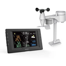 Sencor SWS 9400 - Station météo professionnelle sans fil avec capteur 5 en 1, écran LCD couleur 5.7", prévisions 12-24h, suivi pluie/pression, mesures intérieur/extérieur, alertes
