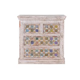 GINER Y COLOMER Commode 4 tiroirs en bois de manguier avec détails en céramique et bronze - Couleur blanc vieilli - 90 x 90 x 40 cm Precio: 875.988. SKU: B1A7N67Y77