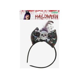 Diadema Halloween Bandeau avec Papillon et Crâne Éclatant en Argent, Accessoire de Costume pour Femme Adulte, Fêtes et Événements