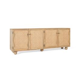 GINER Y COLOMER - Buffet en bois de manguier avec 4 portes à motif de canevas tressé, design artisanal - Couleur naturel - Dimensions 200 x 40 x 77 cm