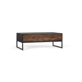 GINER Y COLOMER Table basse en bois de palissandre et manguier avec pieds en métal, 2 tiroirs, 110x60x40 cm, marron et noir