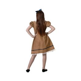 Déguisement Fille 7-9 Ans Costume de Poupée Vintage Marron avec Lacet Bleu pour Halloween, Fêtes et École