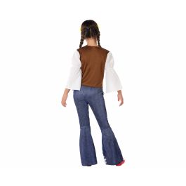 Déguisement Hippie pour Fille, 2 Pièces - Blouse Blanche à Col Cinturé et Pantalon à Fleurs - Costume Années 60 - Taille 10-12 Ans