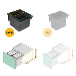 Emuca Bac de tri sélectif pour montage latéral sur meuble de cuisine Recycle 2x24litres, Acier, Plastique gris anthracite