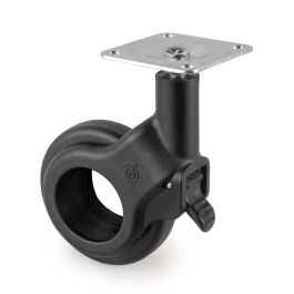 Emuca Lot de 4 roulettes Hole 2 avec plétine de montage, diamètre 60mm, Acier et Plastique, Peint en noir