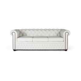 GINER Y COLOMER - Canapé Chesterfield 3 Places en Cuir Blanc - Canapé capitonné en cuir naturel avec accoudoirs surélevés et design intemporel