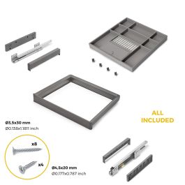Emuca Kit tiroir organisateur et rack ajustable Quartz pour armoires, glissières extension totale et à fermeture douce, Module 60cm, Finition Titane