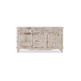GINER Y COLOMER - Buffet en bois de manguier massif, finition blanc craquelé vieilli, 3 portes sculptées à la main, 175x95x44 cm Precio: 1415.988. SKU: B177HKZPNS