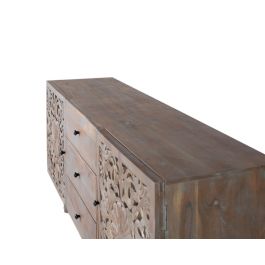 GINER Y COLOMER - Buffet en bois de manguier gris décapé avec deux portes latérales sculptées à la main et trois tiroirs, meuble vintage avec pieds tournés