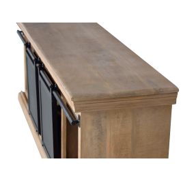 GINER Y COLOMER Buffet TV en bois de manguier massif avec pattes métal gris et rangement central - 2 portes, 3 tiroirs - Dimensions : 150x55x40 cm