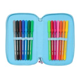 Pochette à crayons triple Lilo & Stitch Happy Bleu ciel 12,5 x 19,5 x 5,5 cm 37 Pièces