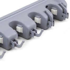 Emuca Porte balay et Porte Mops, avec 5 crochets et 4 trous, Plastique, Gris