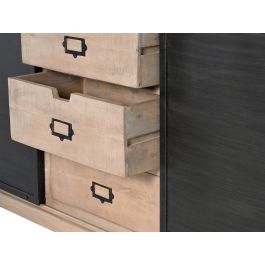 GINER Y COLOMER - Buffet industriel 3 tiroirs et 2 portes coulissantes en bois de manguier et métal - Couleur naturel et gris foncé vieilli