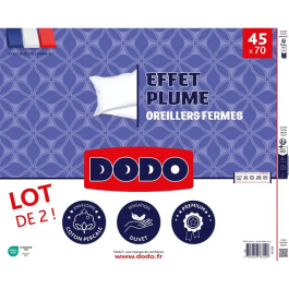 DODO Lot de 2 Oreillers Effet Plume 45 x 70 cm - Garnissage Polyester Doux et Enveloppe Coton - Confort Sommeil