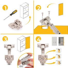 Emuca Lot de 20 charnières droites X92 avec fermeture amortie et embase à visser, Hauteur 0, Acier, Nickelé