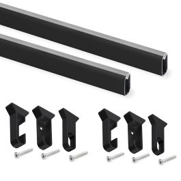 Emuca Lot de 2 rails pour armoires en soie de 1,15m de long avec supports, Aluminium et Plastique, Peint en noir