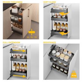 Emuca Chariot extractible Harmony avec fermeture à amortie, Module largeur 400mm hauteur 800mm, Acier et Bois, Gris anthracite