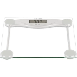 Sencor Pese Personne SBS 113SL - Balance de salle de bain avec surface en verre trempé 6 mm, capacité 150 kg, écran LCD large, mise en marche automatique