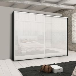 Emuca Kit de quincaillerie pour armoire à 2 portes coulissantes avec fermeture souple Placard 74, Modèle de poignée Sharp, épaisseur 19mm, panneaux non inclus, Peint en blanc