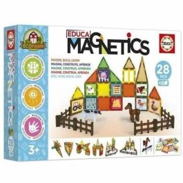 Educa Magnetics Ecoferme Jeu de construction 28 pièces magnétiques, 2 animaux, 8 cartes à partir de 3 ans