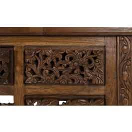 GINER Y COLOMER Console en bois de teca massif style balinais avec 5 tiroirs et pieds sculptés main - 220x40x91 cm