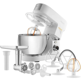Sencor STM 3740WH Robot Pâtissier - 1000W, Bol Inox 4,5L, 6 Vitesses + Fonction Pulse, 4 Accessoires, Éclairage LED