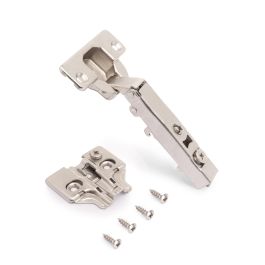 Emuca Lot de 20 charnières droites X92N et embases à visser, Hauteur 0, Acier, Nickelé