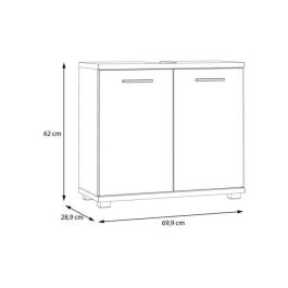 Meuble sous-lavabo - 2 portes - Décor chene & vert sauge - L69,9 x P28,9 x H62 cm - CHAMP