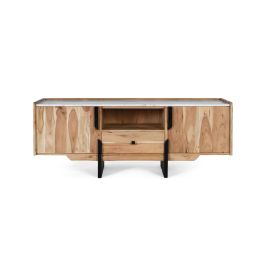GINER Y COLOMER Buffet TV en bois d'acacia massif avec plateau en marbre blanc et pattes noires - Largeur 46 cm, hauteur totale avec pattes 28 cm Precio: 659.988. SKU: B19NNSPHGP