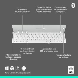 Clavier Bluetooth Logitech 920-013011 Espagnol Qwerty Gris Blanc/Gris