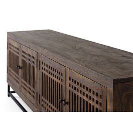 GINER Y COLOMER - Meuble TV en bois d'acacia avec 4 portes et pieds en métal, couleur marron et noir - Dimensions : 200 x 45 x 66 cm