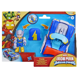 Hasbro Marvel Iron Man et Ses Amis Extraordinaires - Figurine Thor de 7,5 cm et Véhicule Foudremobile, Jouets de Super-Héros pour Enfants dès 3 Ans