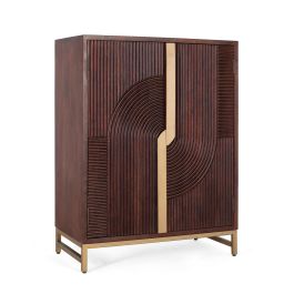 GINER Y COLOMER - Buffet bar en bois de manguier et métal - 2 portes - 120 cm de haut - Finition cerise - Dimensions 91x46 cm - Livré assemblé