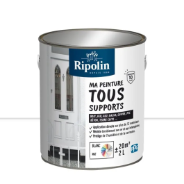 Ripolin - Peinture multi-supports Blanc Mat 2L - Pour bois, métal, béton, PVC - Résiste aux UV et intempéries