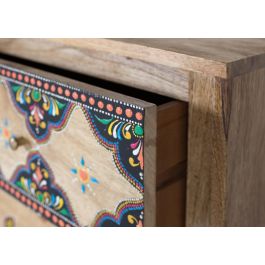 GINER Y COLOMER Commode en bois massif de manguier avec détails peints à la main - Design robuste naturel