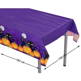 Mantel de table Halloween violet avec décoration de citrouilles et chat noir - 183x132 cm - Parfait pour fêtes familiales Precio: 10.6899996. SKU: S1131810