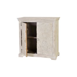 GINER Y COLOMER Buffet en bois de manguier massif, 2 portes et 1 étagère, finition blanc vieilli, 90 x 90 x 40 cm
