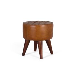 GINER Y COLOMER - Tabouret rond en cuir bovin et bois, design à motifs tressés, couleur camel, 1 bulto Precio: 179.988. SKU: B154XCGKDQ